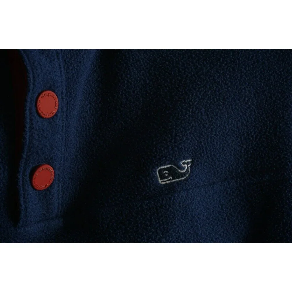 Vineyard Vines Mens Small Blue Red Colorblock Fleece Snap Pullover Whale Sweater